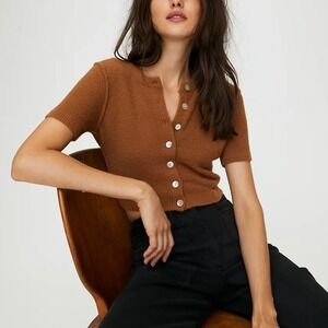 WILFRED FREE SHRUNKEN CARDIGAN WOMENS MED AMBER EARTH BROWN CHENILLE